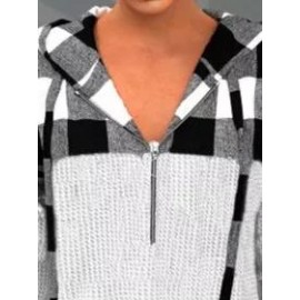 Casual Plaid Print Long Sleeves Hoodie Sweatshirt