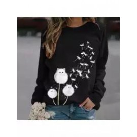 Women's Fashion Casual Cat Dandelion Sweater