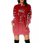 Christmas Print Long Sleeve Hooded Dress