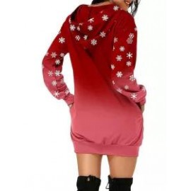 Christmas Print Long Sleeve Hooded Dress