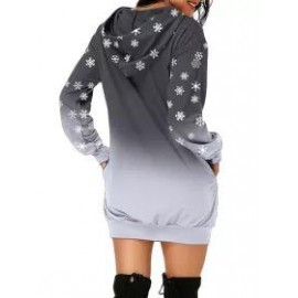 Christmas Print Long Sleeve Hooded Dress