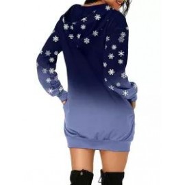 Christmas Print Long Sleeve Hooded Dress