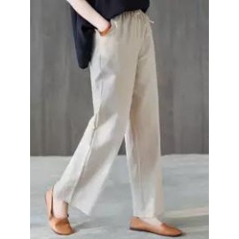 Casual Loose Solid Color Elastic Waist Pants