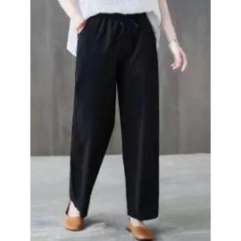 Casual Loose Solid Color Elastic Waist Pants