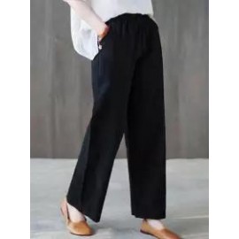 Casual Loose Solid Color Elastic Waist Pants