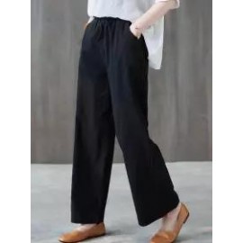 Casual Loose Solid Color Elastic Waist Pants