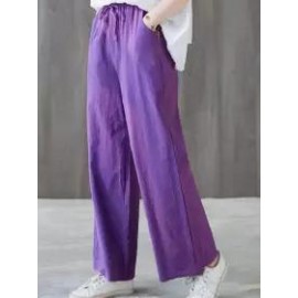 Casual Loose Solid Color Elastic Waist Pants