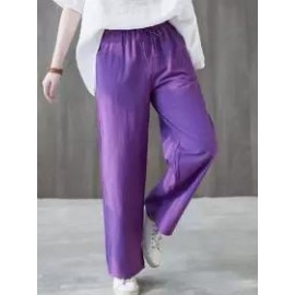 Casual Loose Solid Color Elastic Waist Pants