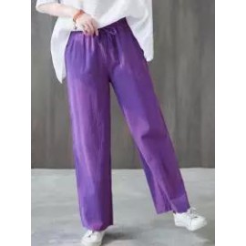 Casual Loose Solid Color Elastic Waist Pants