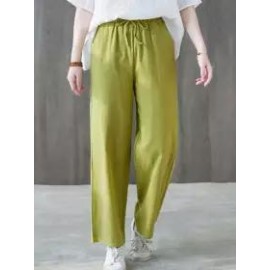 Casual Loose Solid Color Elastic Waist Pants