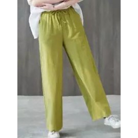 Casual Loose Solid Color Elastic Waist Pants