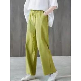 Casual Loose Solid Color Elastic Waist Pants