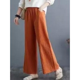Casual Loose Solid Color Elastic Waist Pants