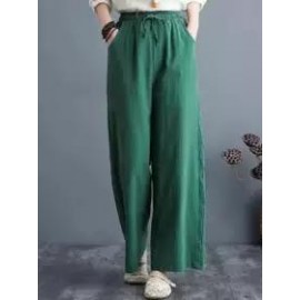 Casual Loose Solid Color Elastic Waist Pants
