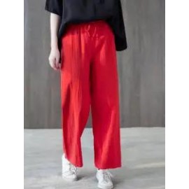Casual Loose Solid Color Elastic Waist Pants