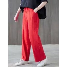 Casual Loose Solid Color Elastic Waist Pants