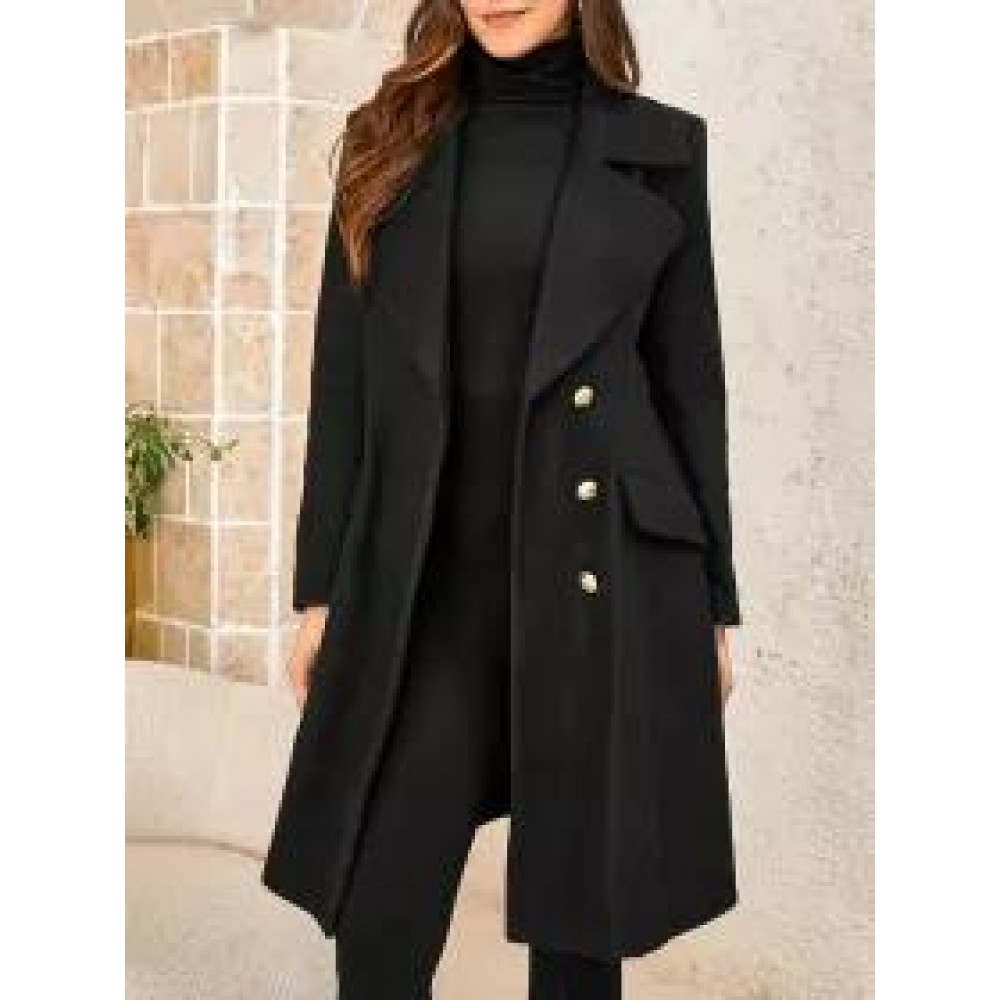 Women's Elegant Lapel Solid Color Mid-length Coat Women's Elegant Lapel Solid Color Mid-length Coat