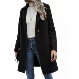 Casual Loose Solid Color Cardigan Woolen Coat