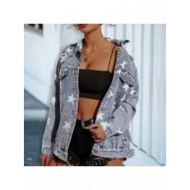 Street Trend Hip-hop Culture Hole Star Print Pattern Loose Personality Denim Jacket Top