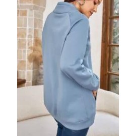 Women's Solid Turtleneck Cardigan Sweatshirt