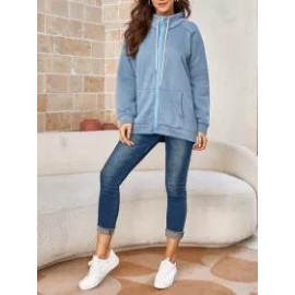 Women's Solid Turtleneck Cardigan Sweatshirt