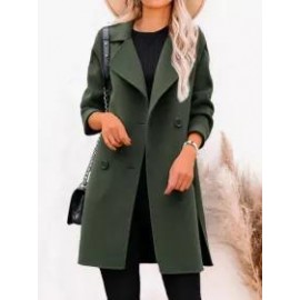 Lapel Double Breasted Plain Long Sleeve Coats