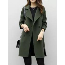 Lapel Double Breasted Plain Long Sleeve Coats