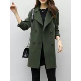 Lapel Double Breasted Plain Long Sleeve Coats