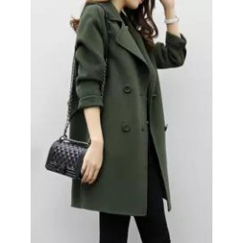 Lapel Double Breasted Plain Long Sleeve Coats