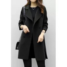 Lapel Double Breasted Plain Long Sleeve Coats