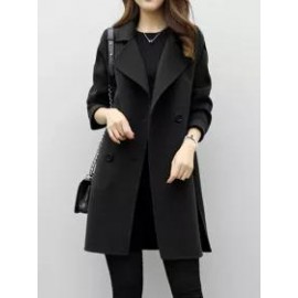 Lapel Double Breasted Plain Long Sleeve Coats