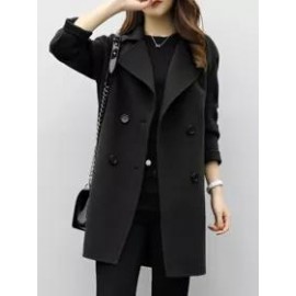 Lapel Double Breasted Plain Long Sleeve Coats