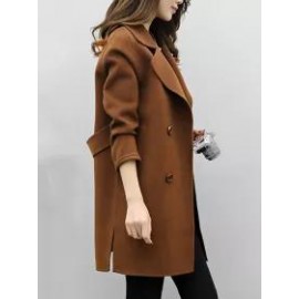Lapel Double Breasted Plain Long Sleeve Coats