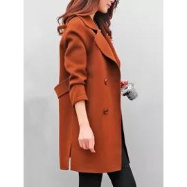 Lapel Double Breasted Plain Long Sleeve Coats