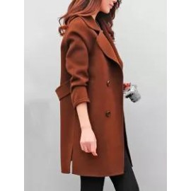 Lapel Double Breasted Plain Long Sleeve Coats