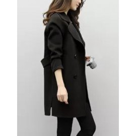 Lapel Double Breasted Plain Long Sleeve Coats