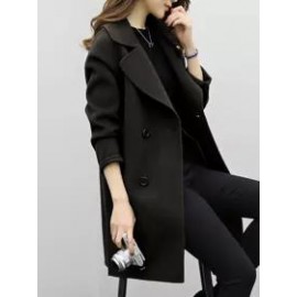 Lapel Double Breasted Plain Long Sleeve Coats