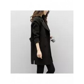 Lapel Double Breasted Plain Long Sleeve Coats
