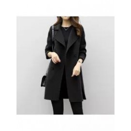 Lapel Double Breasted Plain Long Sleeve Coats