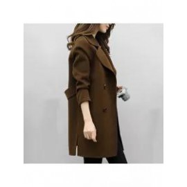 Lapel Double Breasted Plain Long Sleeve Coats