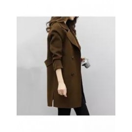 Lapel Double Breasted Plain Long Sleeve Coats