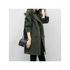 Lapel Double Breasted Plain Long Sleeve Coats
