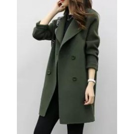 Lapel Double Breasted Plain Long Sleeve Coats
