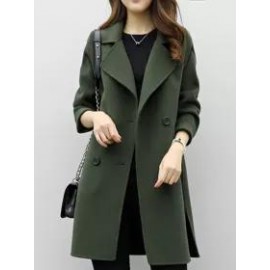 Lapel Double Breasted Plain Long Sleeve Coats