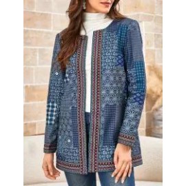 Women's Ethnic Pattern Crew Neck Jacket