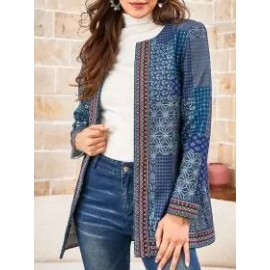 Women's Ethnic Pattern Crew Neck Jacket