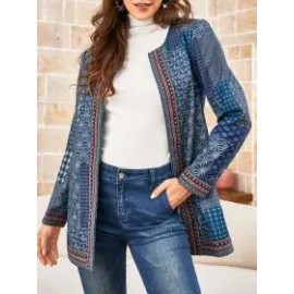 Women's Ethnic Pattern Crew Neck Jacket