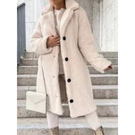 Loose Casual Solid Color Teddy Plush Long Sleeve Lapel Coat