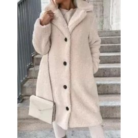 Loose Casual Solid Color Teddy Plush Long Sleeve Lapel Coat