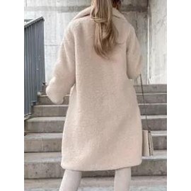 Loose Casual Solid Color Teddy Plush Long Sleeve Lapel Coat